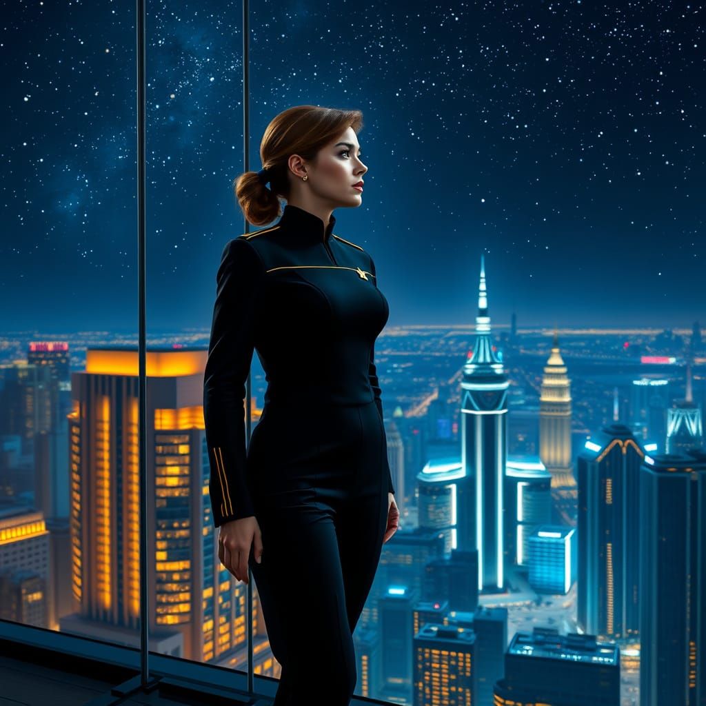 Elegant Starfleet Officer Contemplates the Cosmos