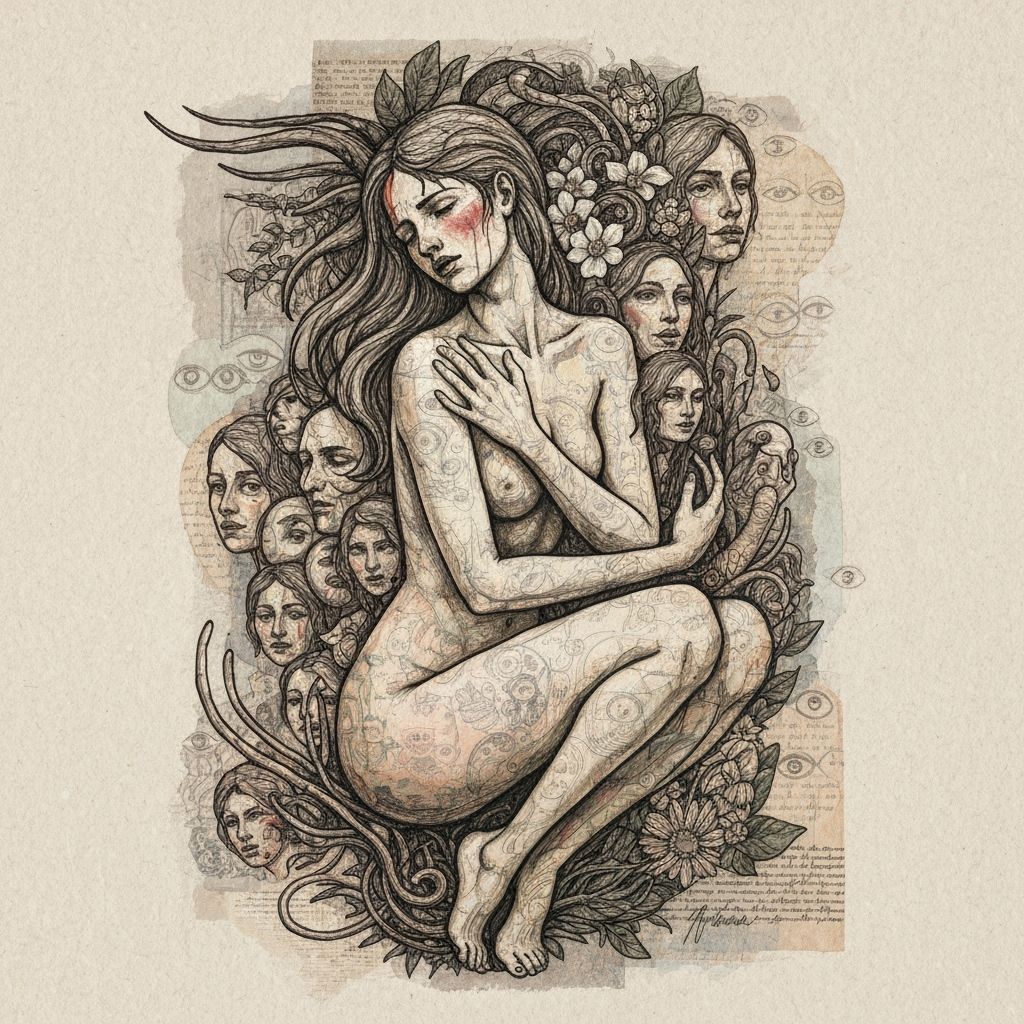 Abstract Woman in Pain Mixed Media Artwork