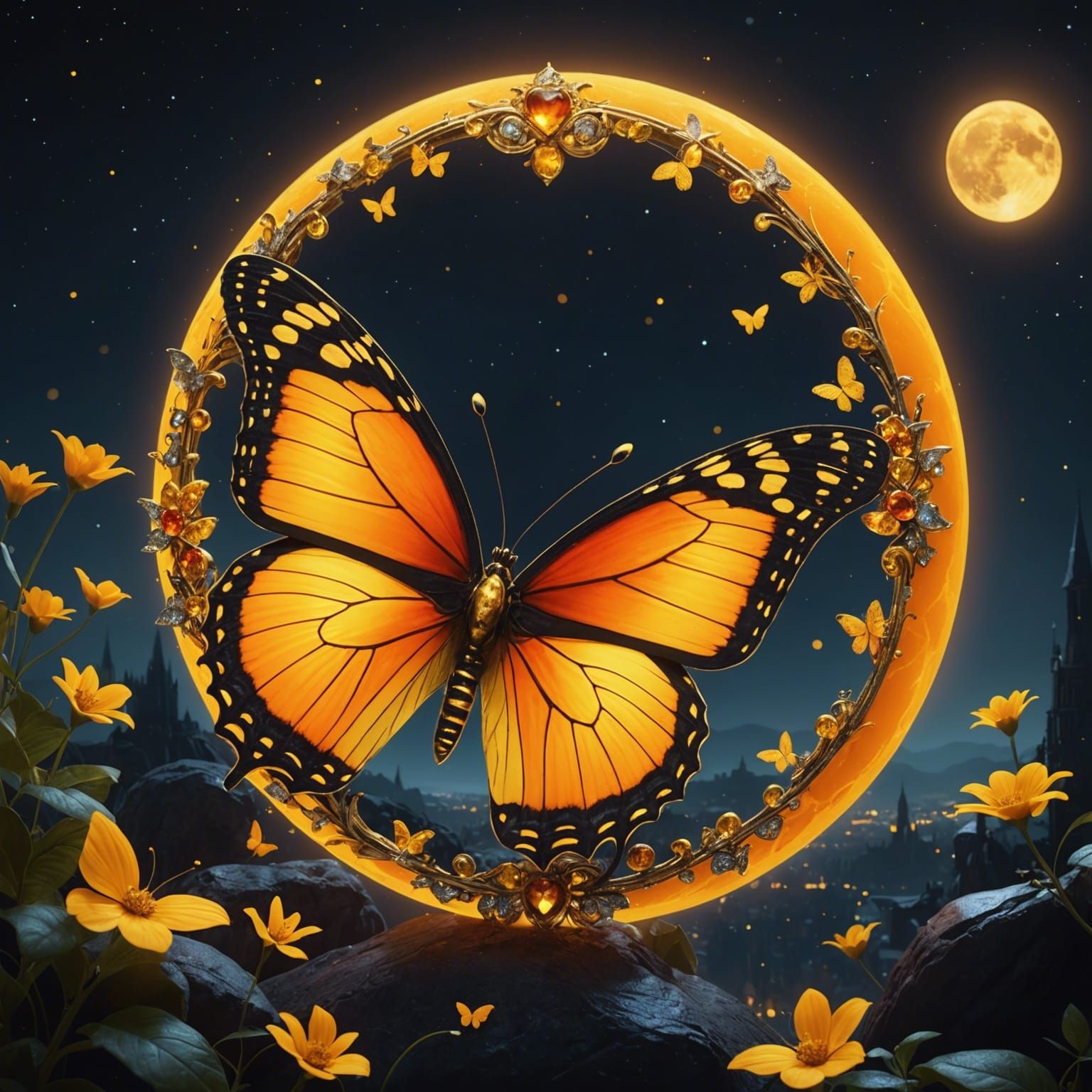 Jeweled Butterfly Under Yellow Moon Eclipse