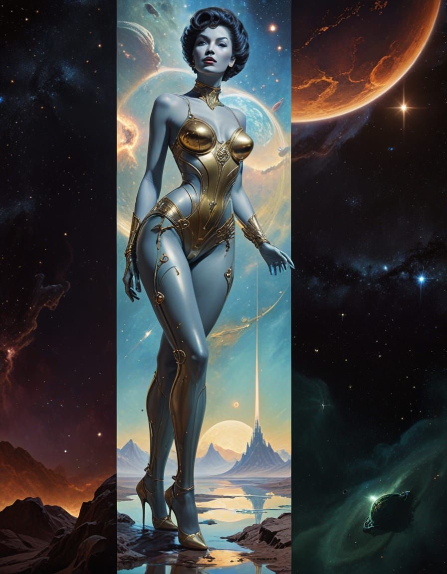 Retro Sci-Fi Space Princess in Elaborate Oil Painting