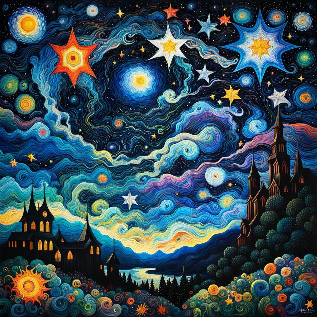 Intertwined Souls: Starry Night in Abstract Expressionism