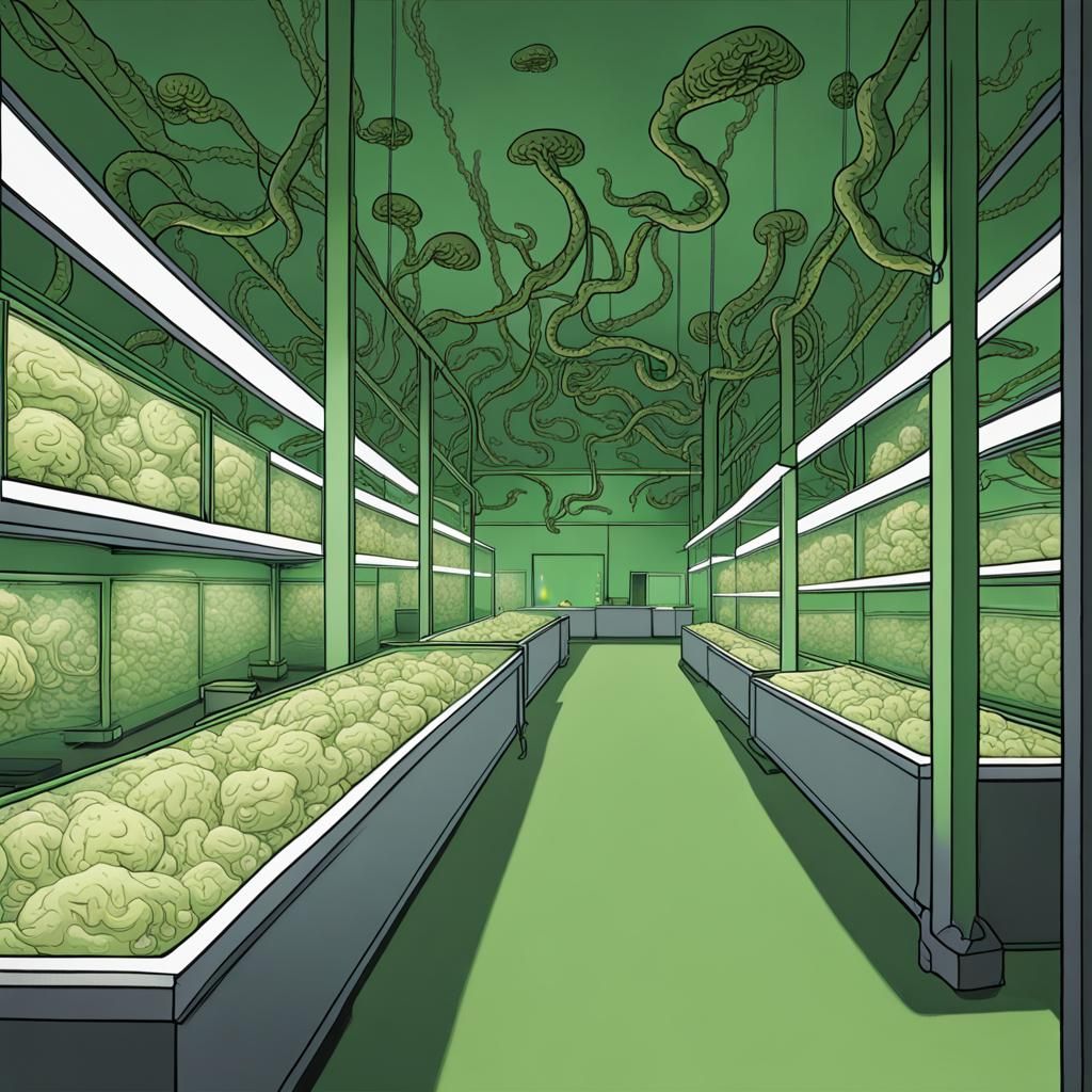 Brain Tank in Mysterious Lit Room