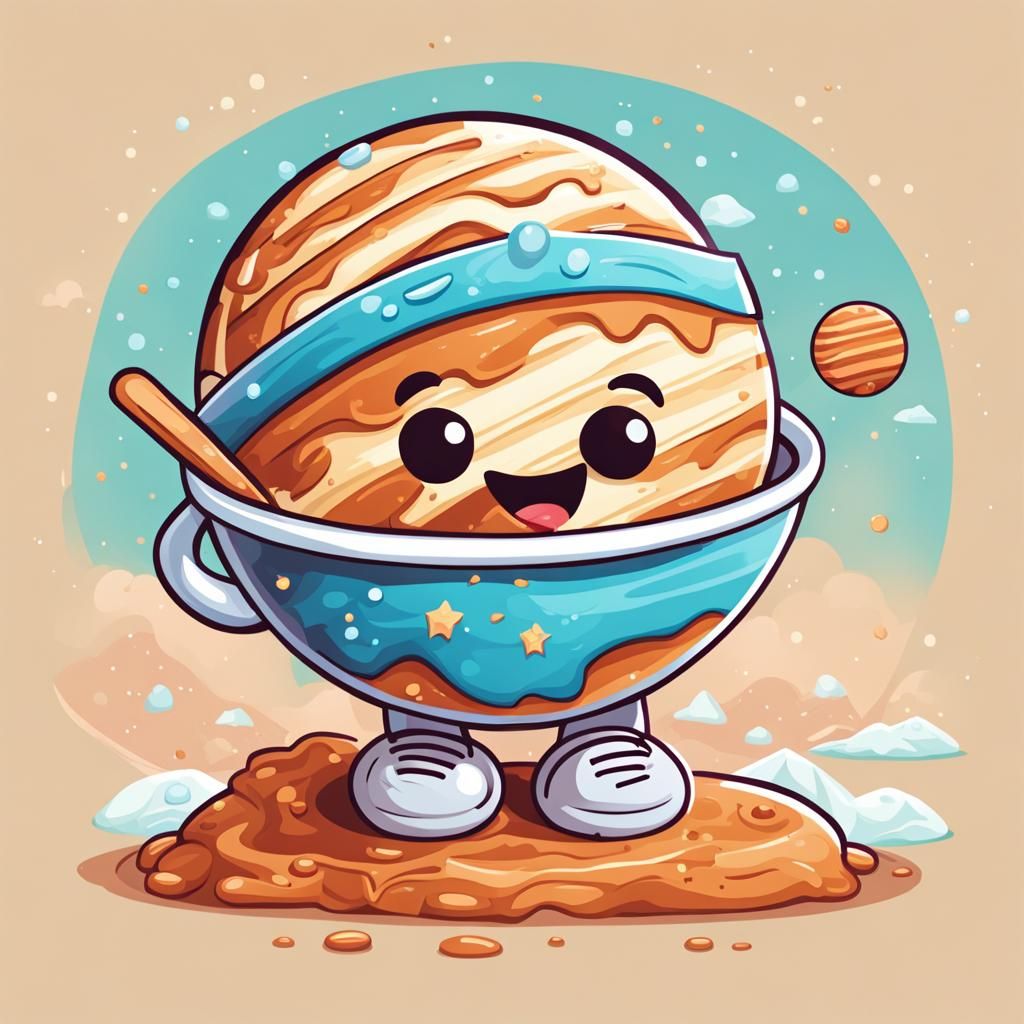 Cartoon Jupiter as Lonely Ice Cream Scoop