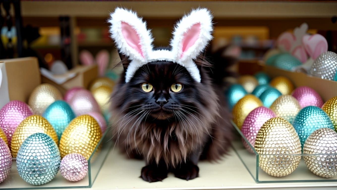 Furry Easter Bunny Ears Cat Display