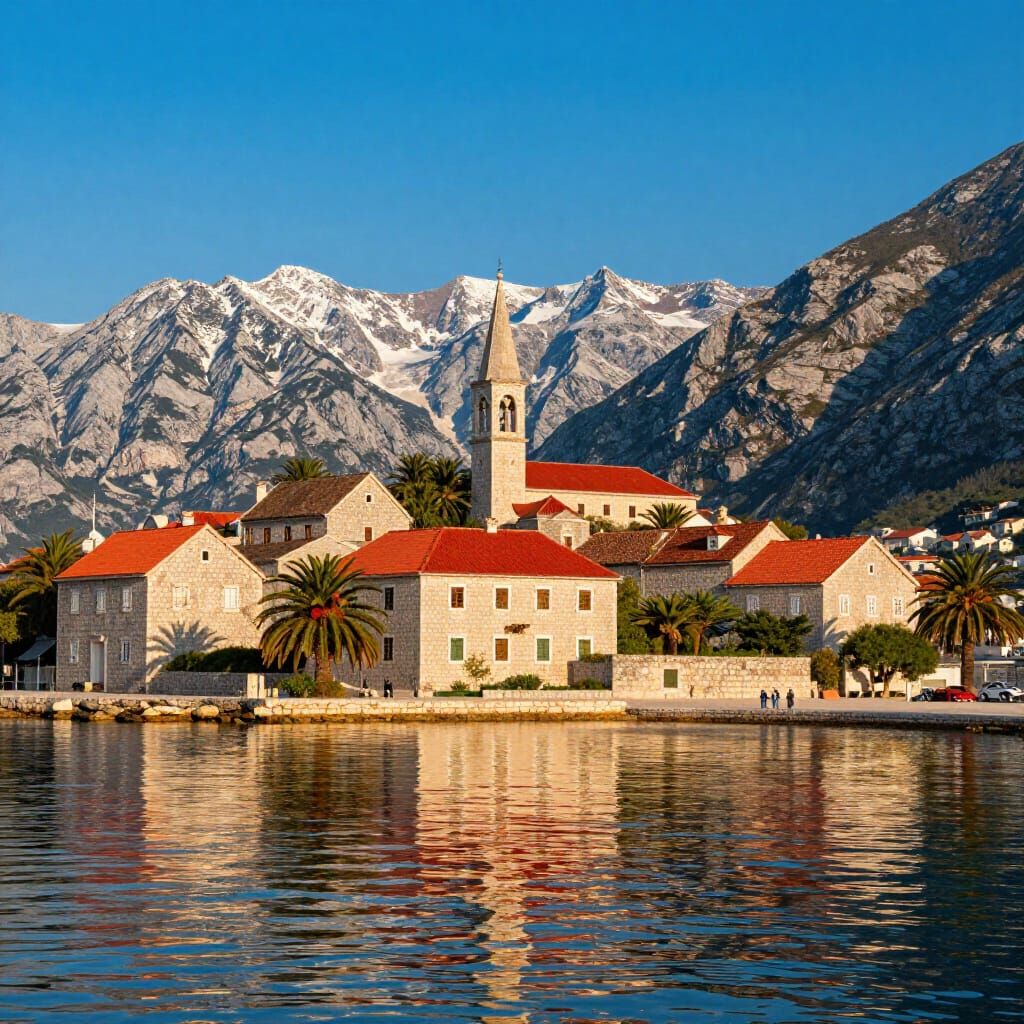 Peaceful Coastal Village Reflections in Mountain Lake