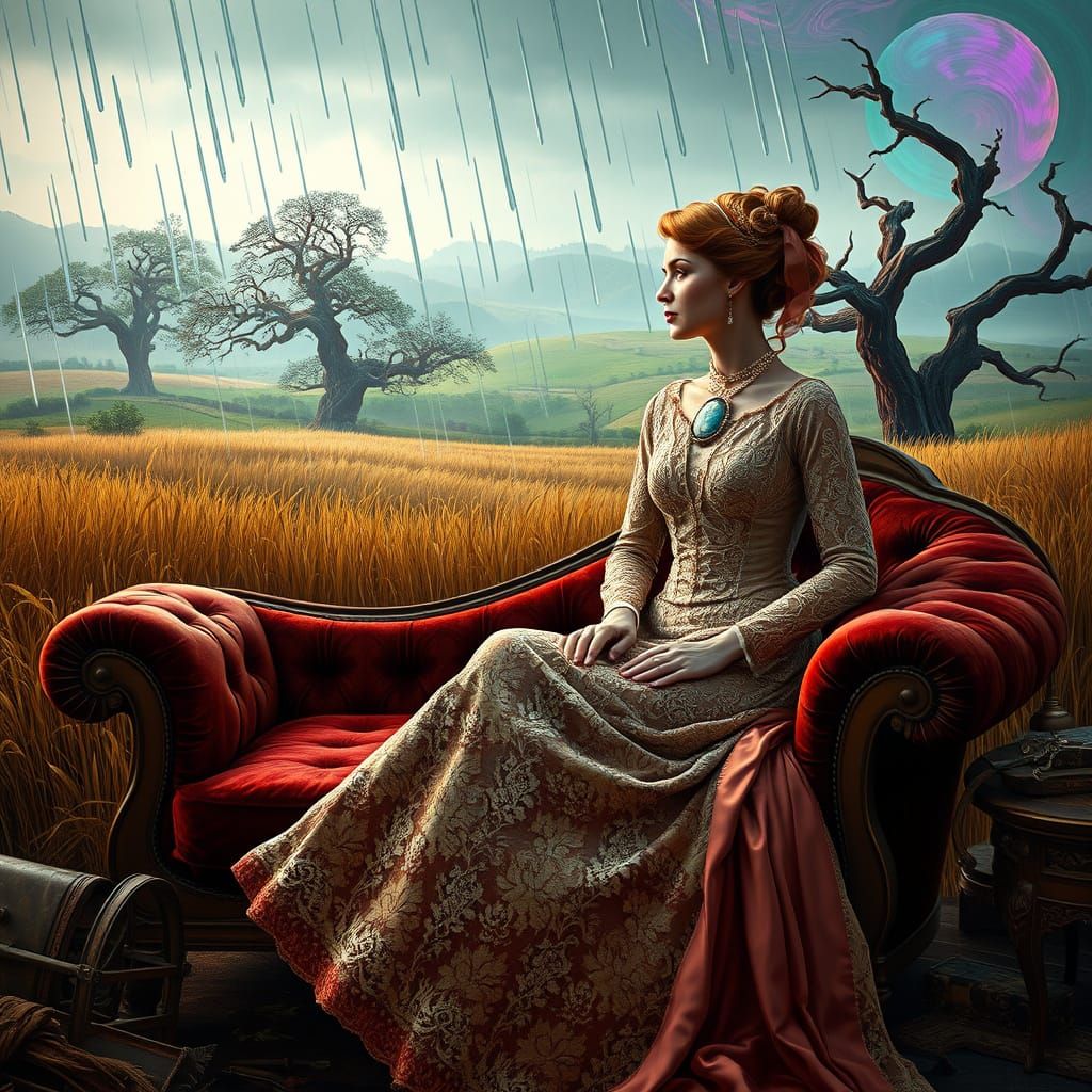 Elegant Lady in Psychedelic Ruins