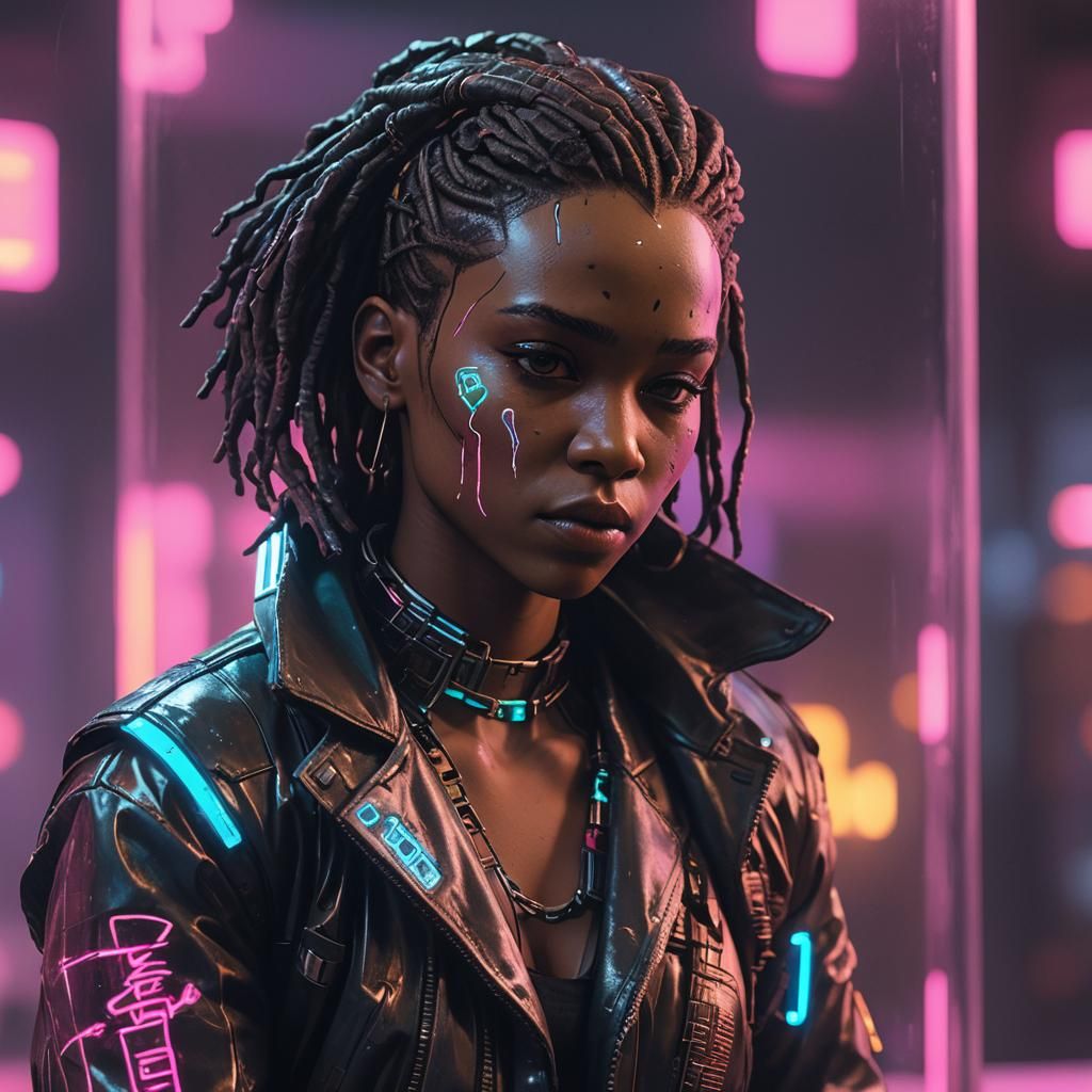 African American Figurine with Cyberpunk Neon Lighting