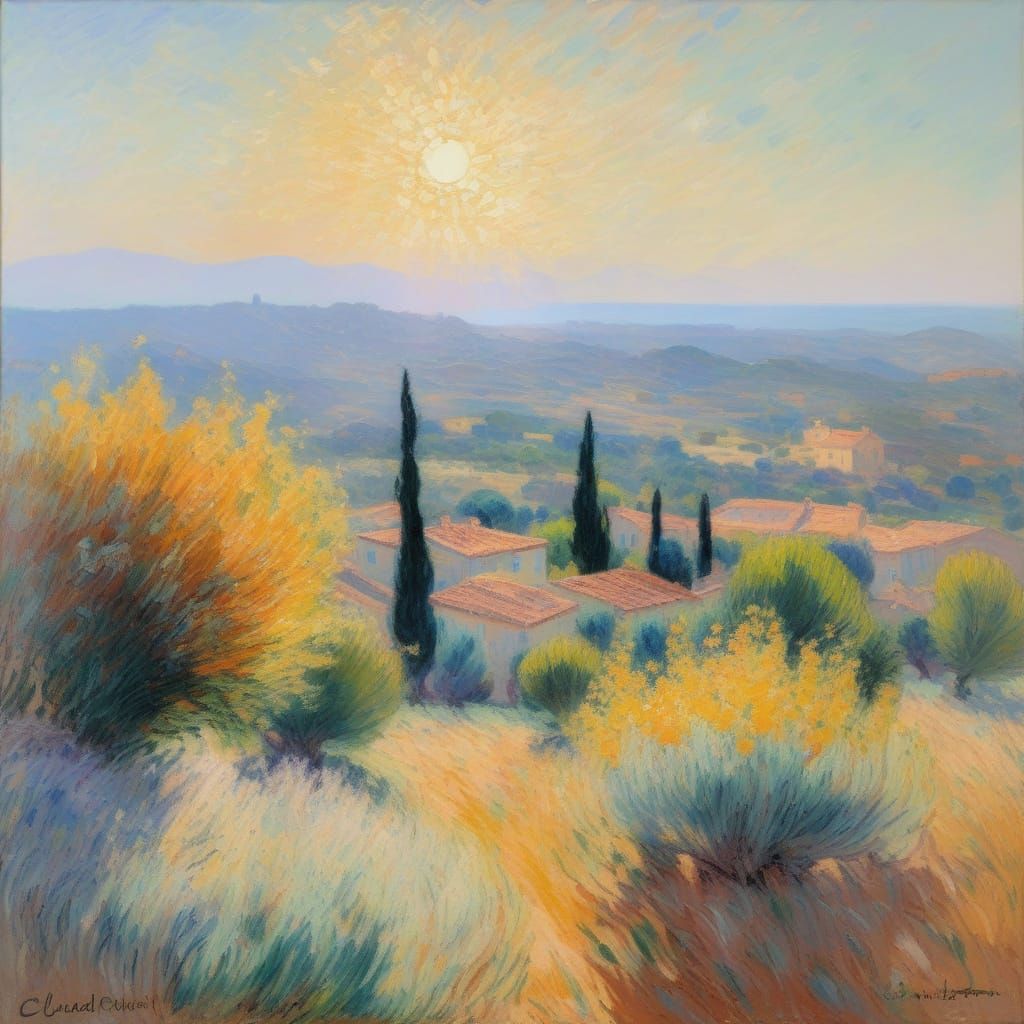 Sun-Drenched Provençal Landscape in Monet's Impressionist St...