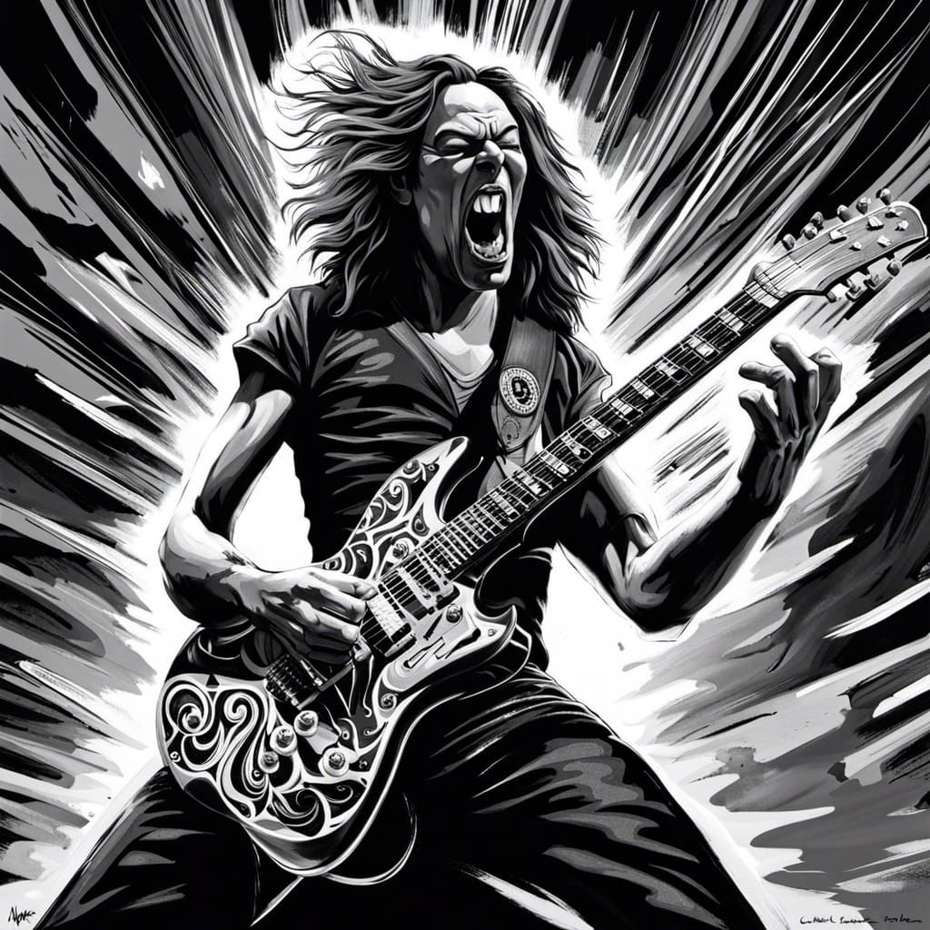 Psychedelic Caricature of Heavy Metal Guitarist