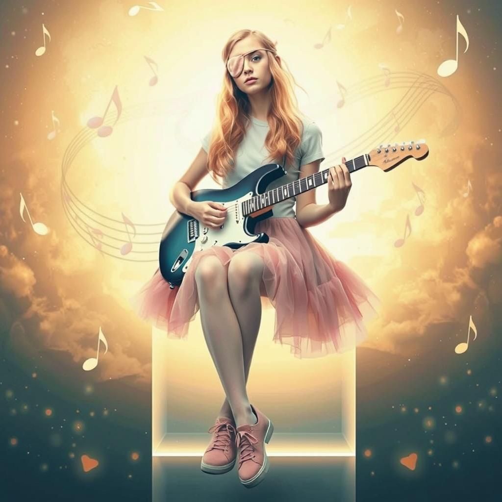 Blonde Guitarist in Ethereal Fantasy Scene