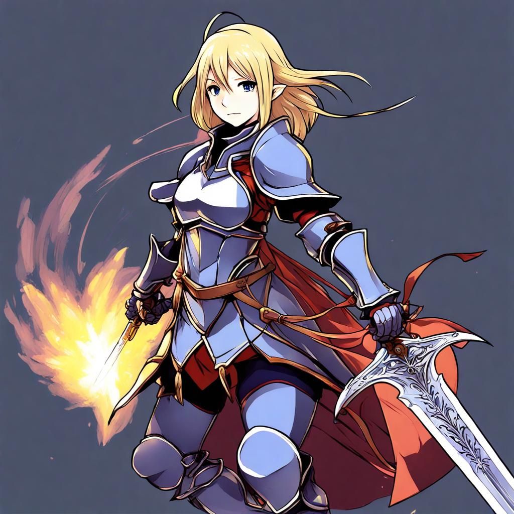 Anime-Style Knight with Dark Magic Aura