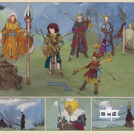 Fantasy Webtoon Panel with Warrior, Mage, and Archer