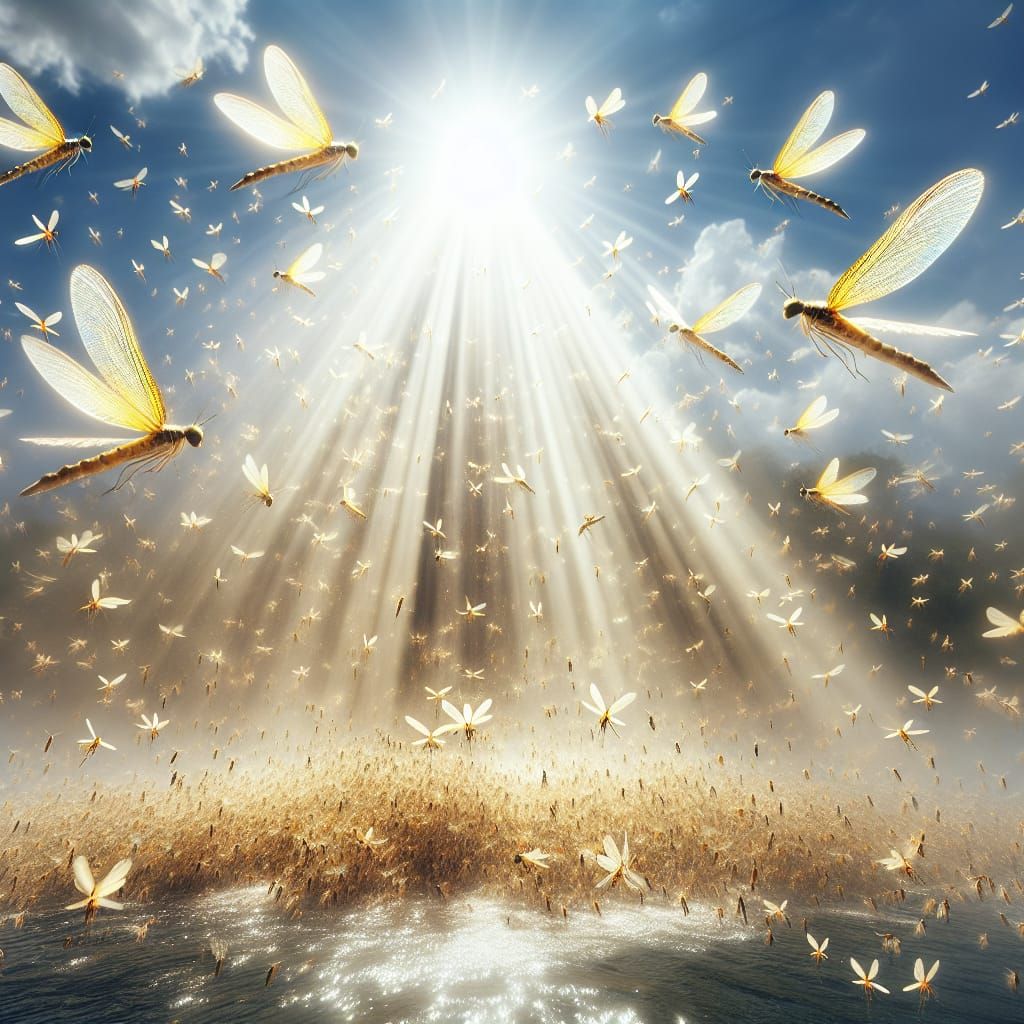 Golden Mayflies Dance in Heavenly Light