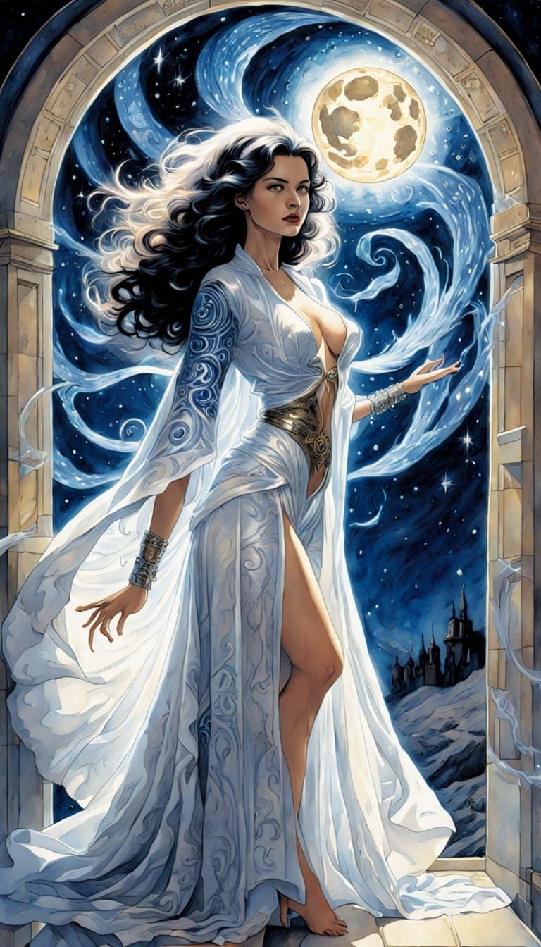 Mystical Sorcerer in Starlit Laboratory