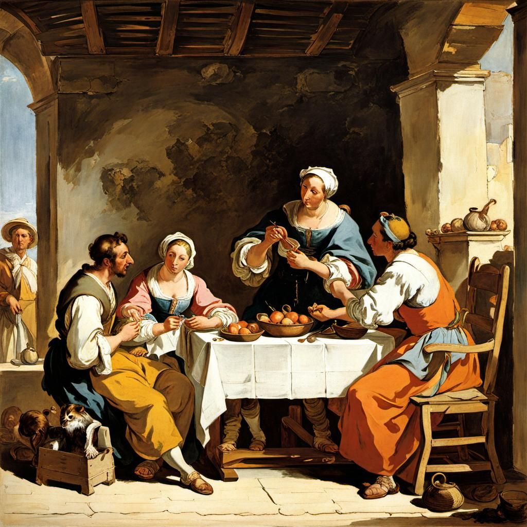 Peasant Family at Table in Baroque Style