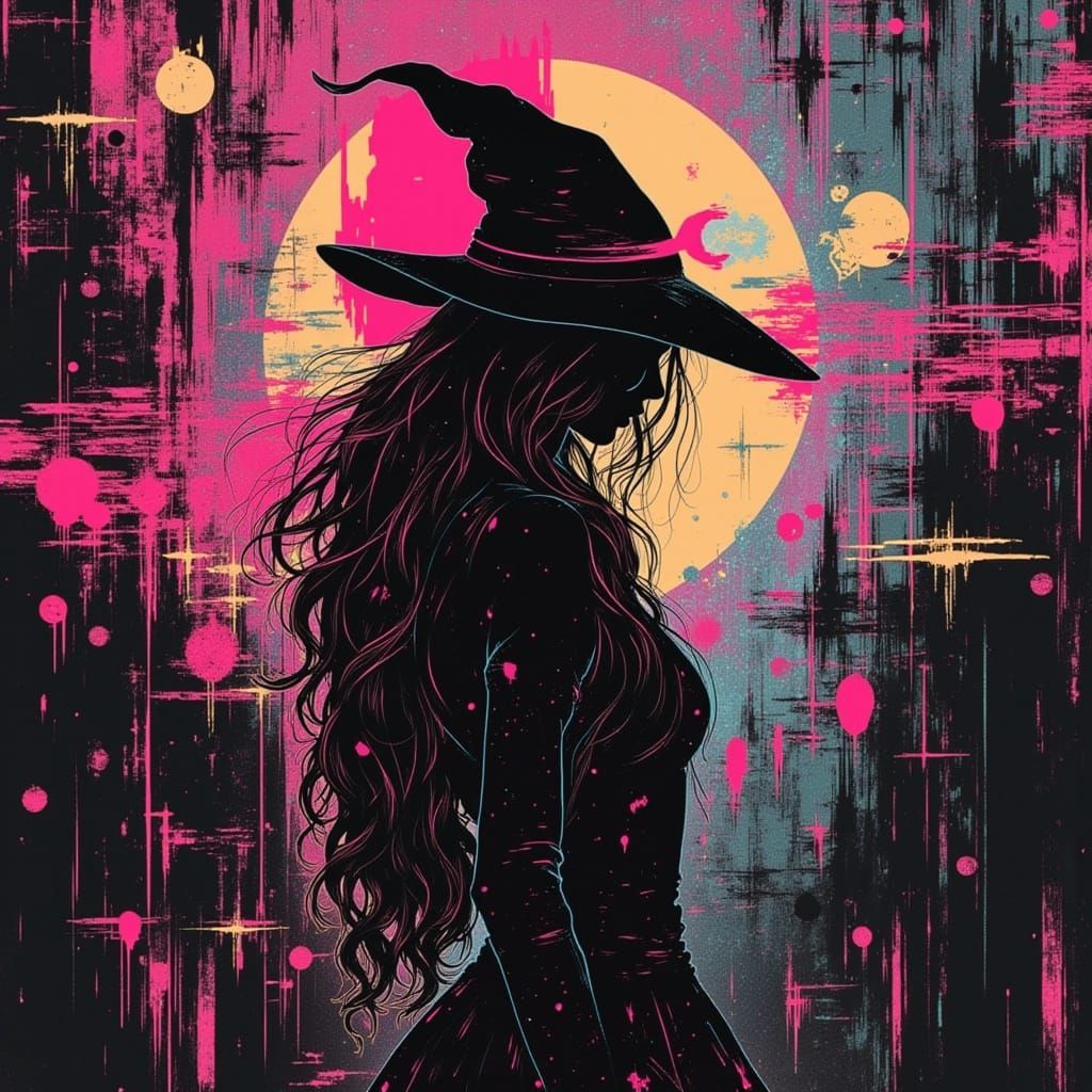 Witch in Glitch Art Style