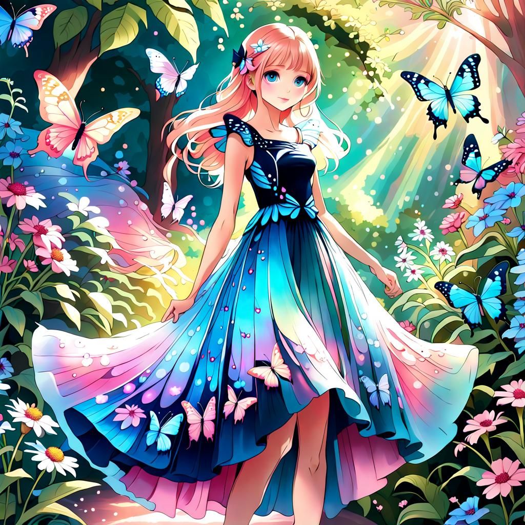 Girl Wearing A Butterfly Adorned Dress