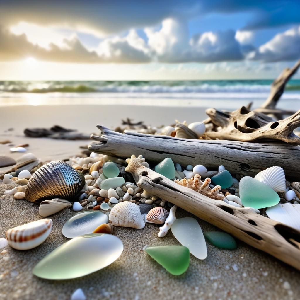 Tranquil Beachscape Aftermath with Pirate Treasures