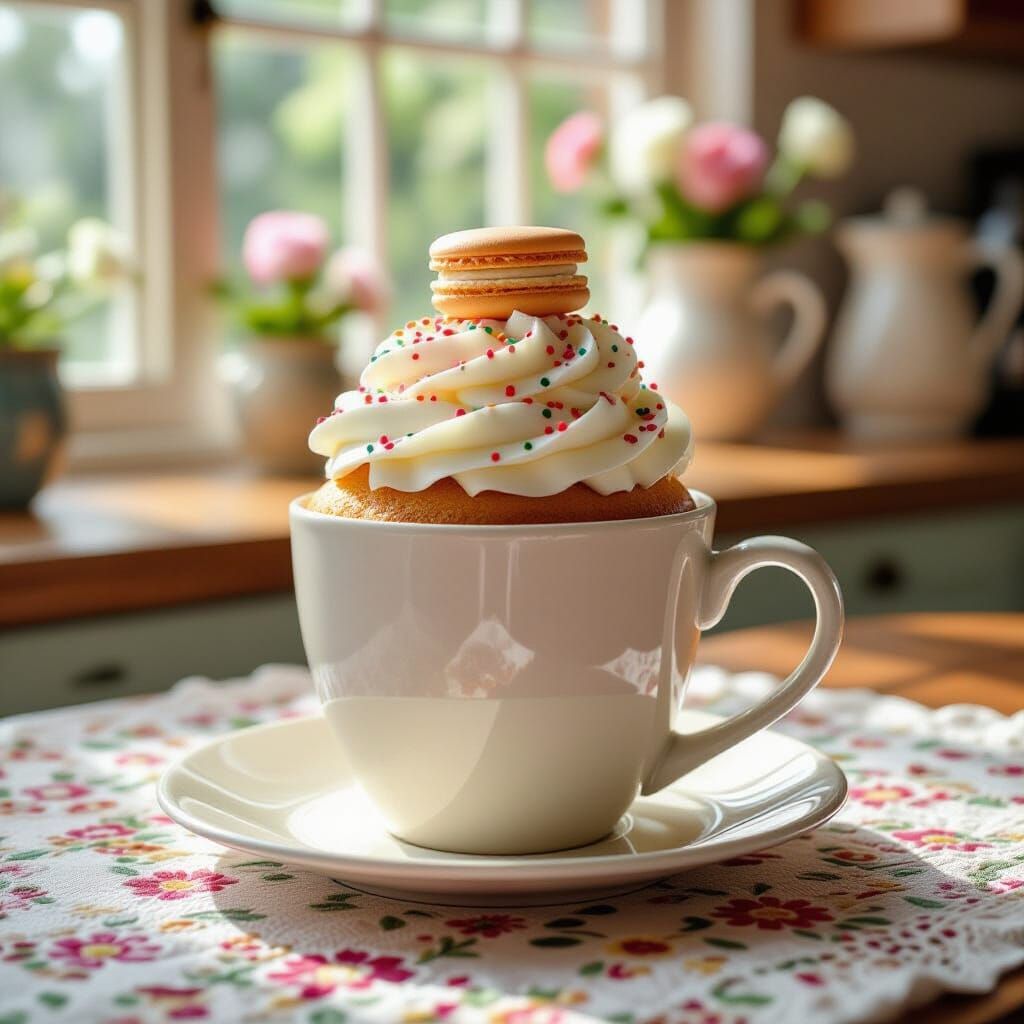 Joyful Mug Cake with Strawberry Icing and Rainbow Sprinkles