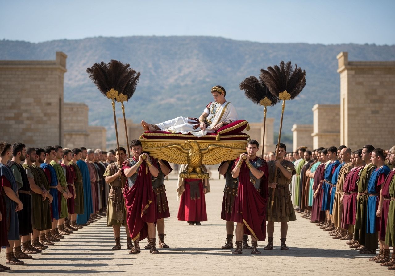 Young Emperor on Golden Litter with Roman Soldiers