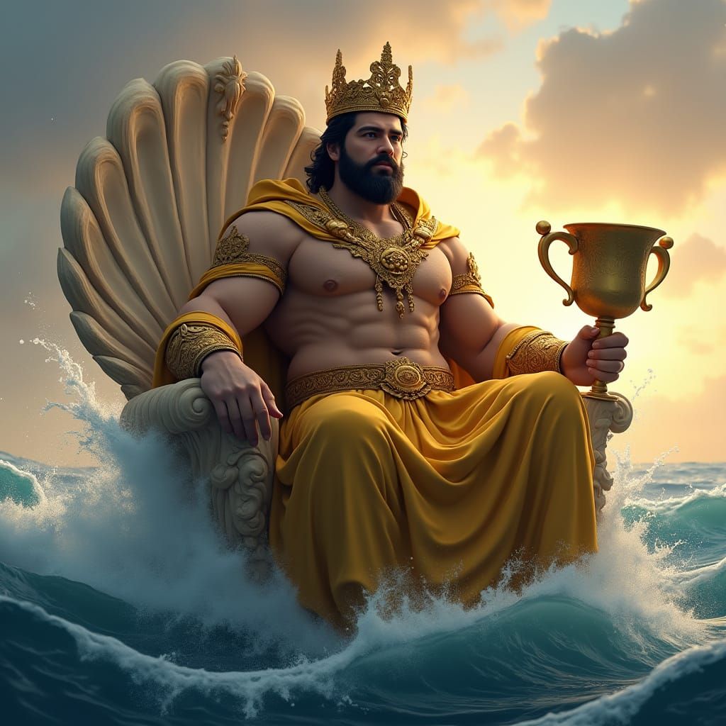Majestic King on Seashell Throne, Fantasy Concept Art