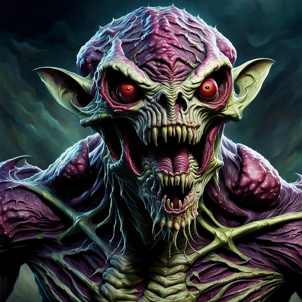 Horrific Multi-Mouthed Mutant Creature in Dark Fantasy Style