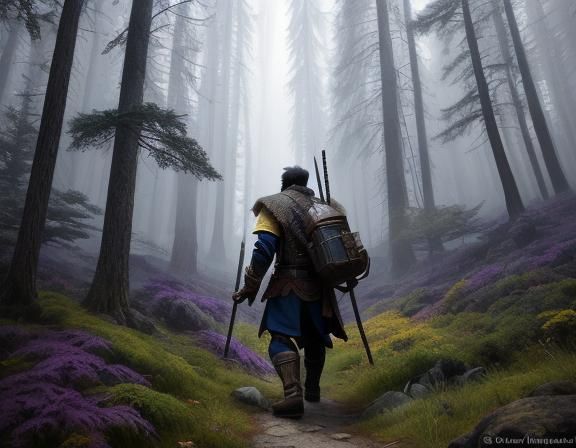 Fantasy Elf Hunter in Winter Forest