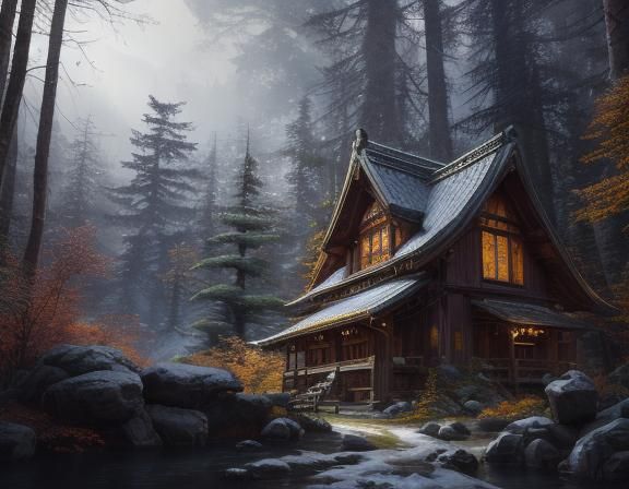 Fantasy Elf Hunter in Winter Forest