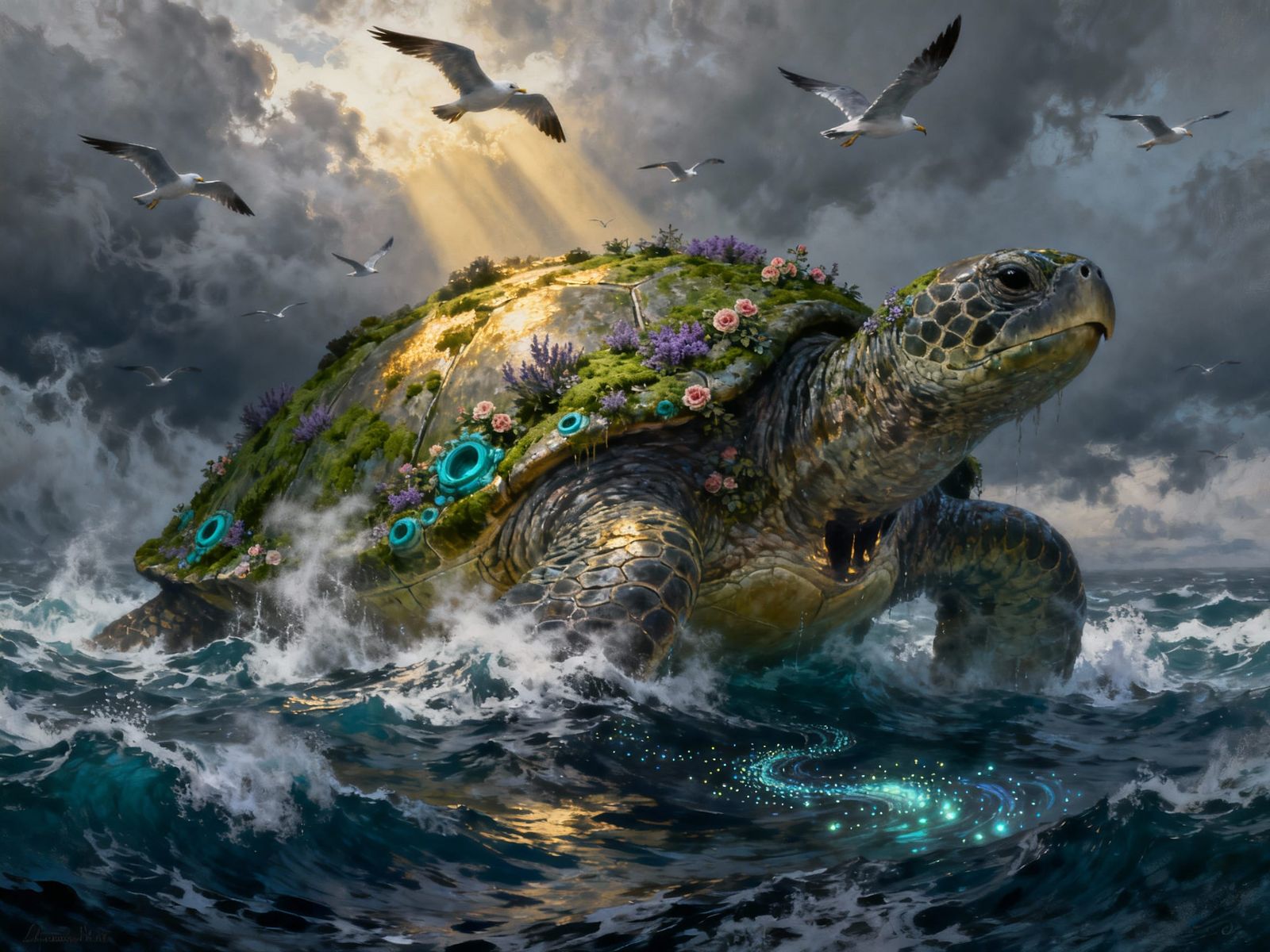 Fastitocalon Sea Turtle Rises Majestically from Ocean