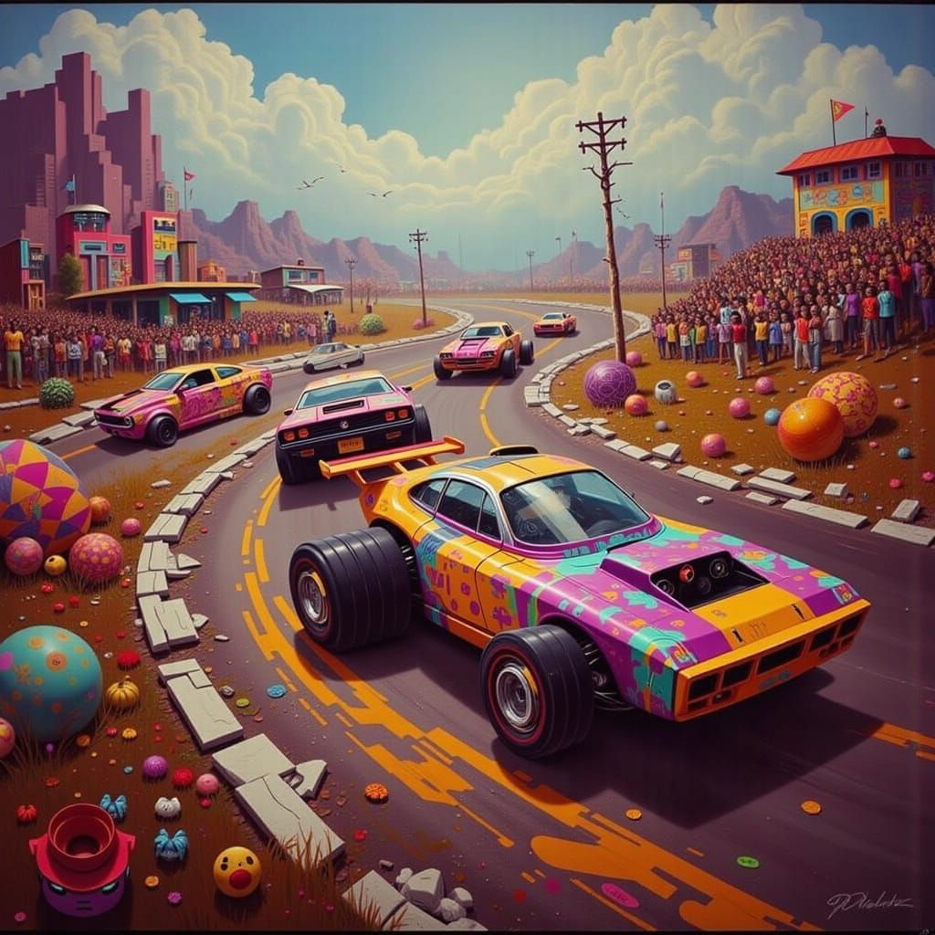 Futuristic Car Race in Vibrant, Dynamic Style