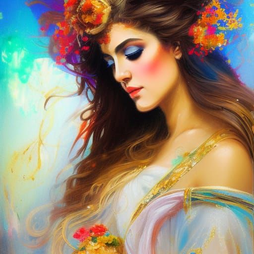 Greek Goddess Portrait in Art Nouveau Style