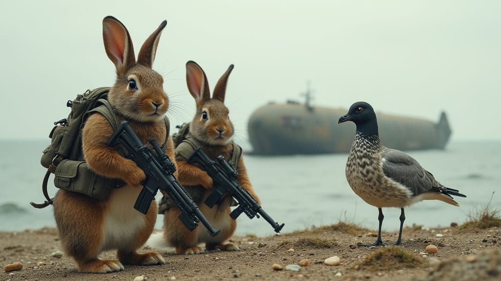 Rabbits With Guns Guard Dirigible Wreckage