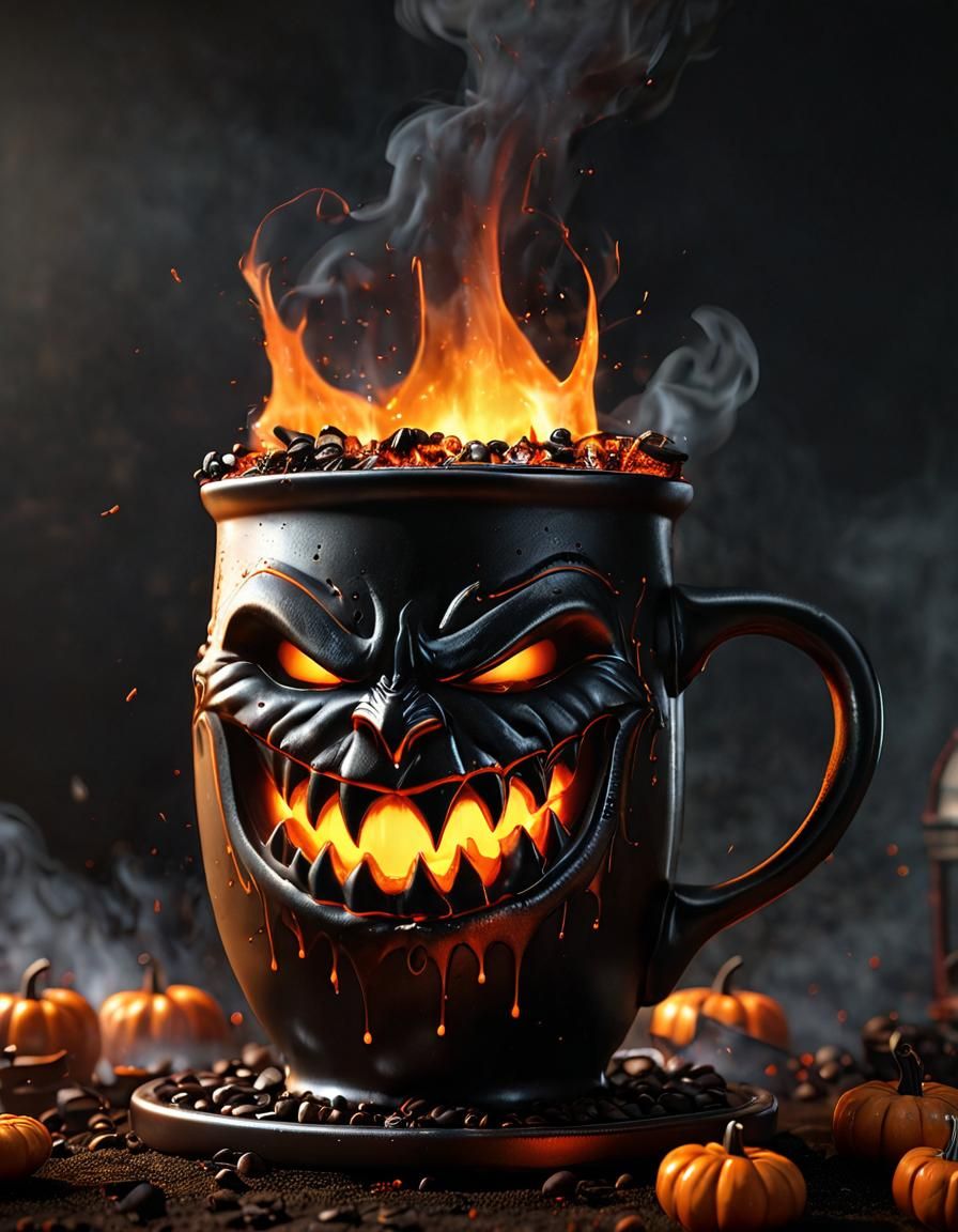 Halloween Vampire Coffee Cup with Fiery Sparks