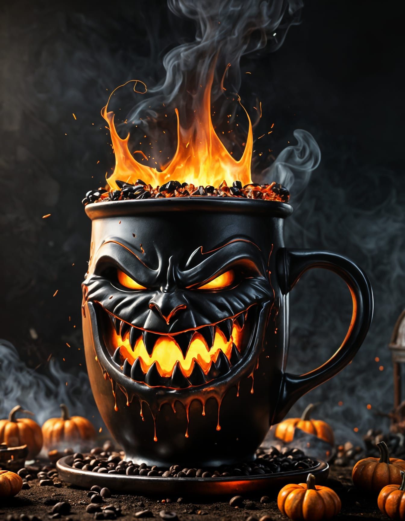 Halloween Vampire Coffee Cup with Fiery Sparks