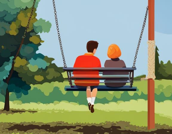 Impressionistic Young Couple on a Swing Set
