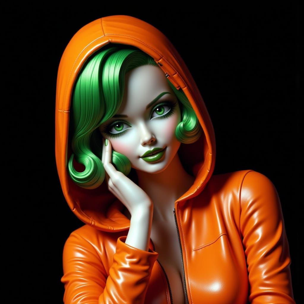 Betty Boop Mannequin in Orange Leather Hoodie