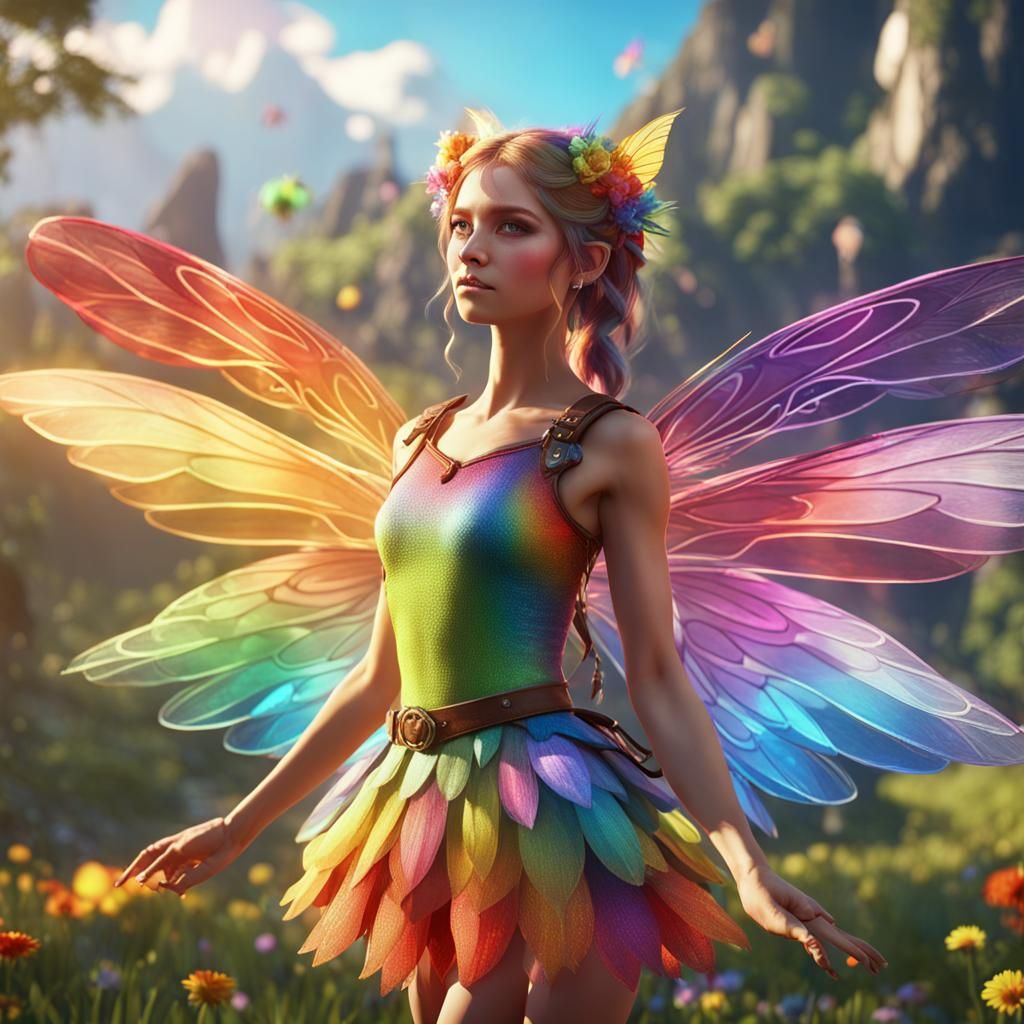 Rainbow Winged Fairy on Summer Day