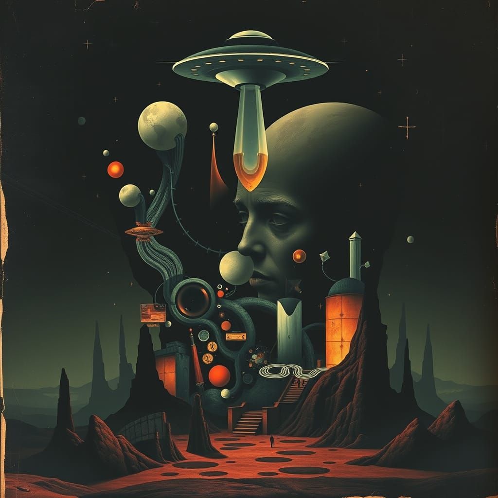 Distressed, Vintage-Avant-Garde Collage with Eerie, Noir-Ins...