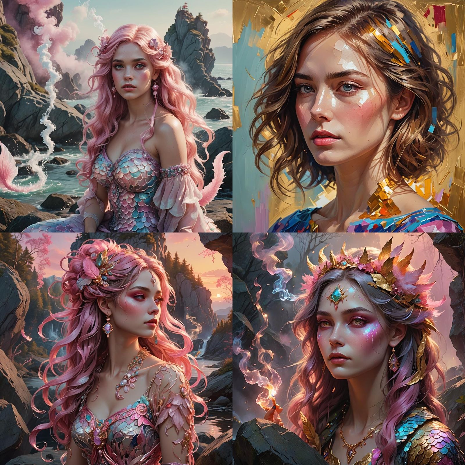 Mermaid with Pink Tail Smoking, Detailed Portrait