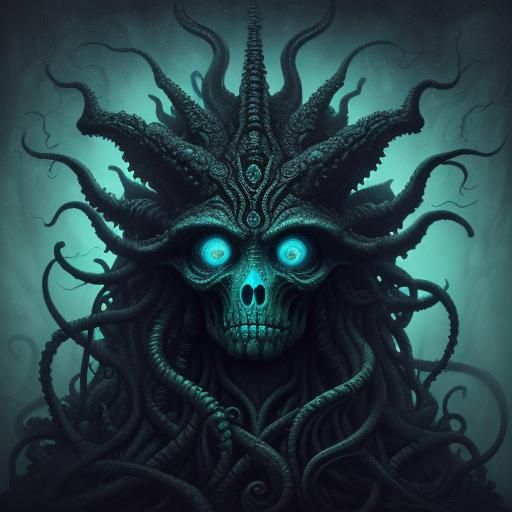 Surreal Gorgora Creature Portrait in Misty Cave