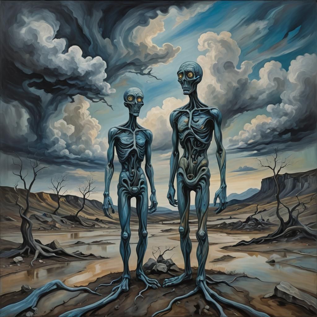 Grotesque Figure in Surreal Expressionist Landscape