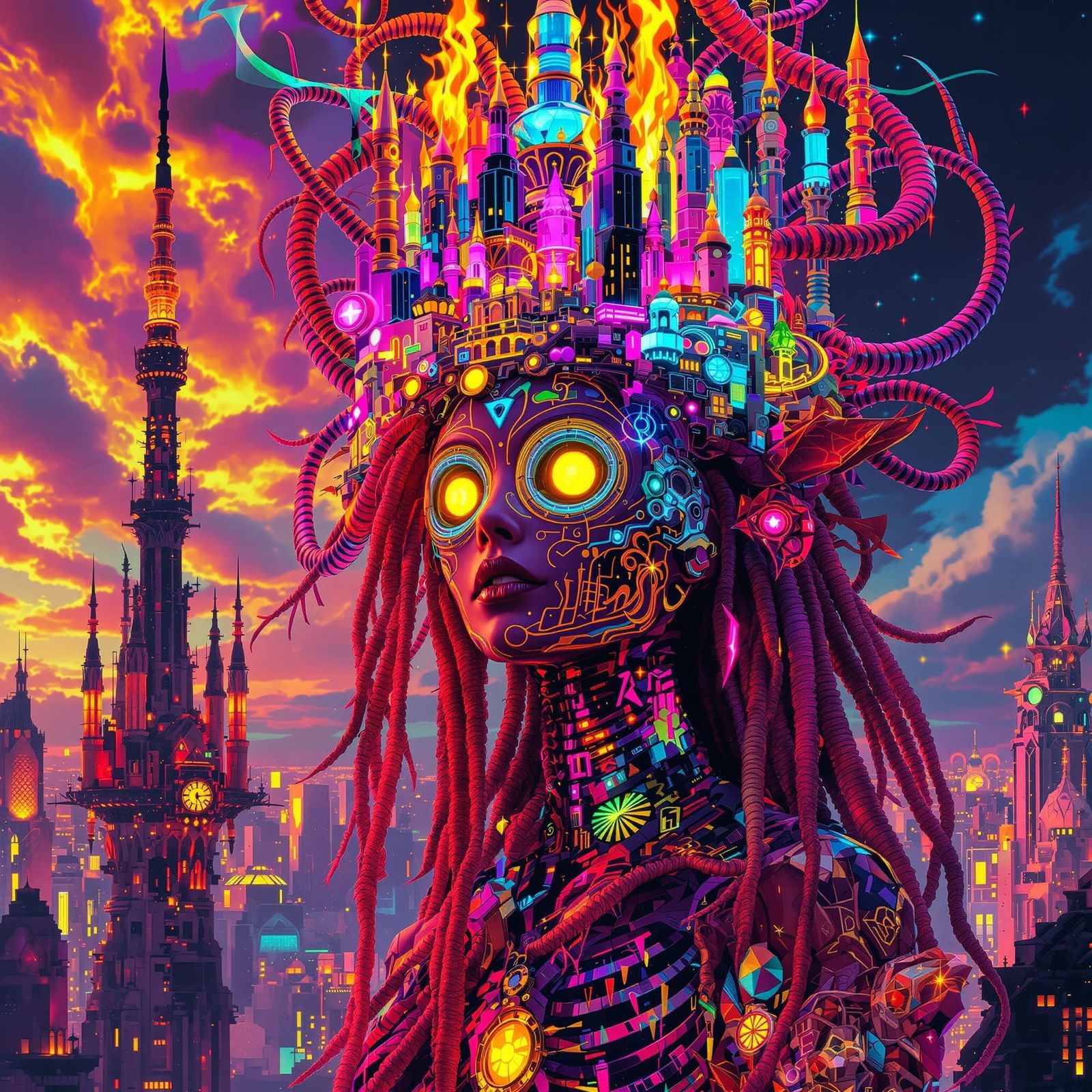 Cosmic Goddess of the Cyberpunk Metropolis