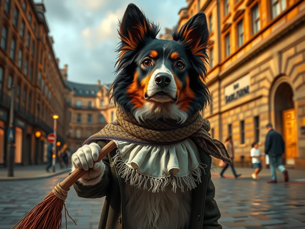 Street-sweeping border collie