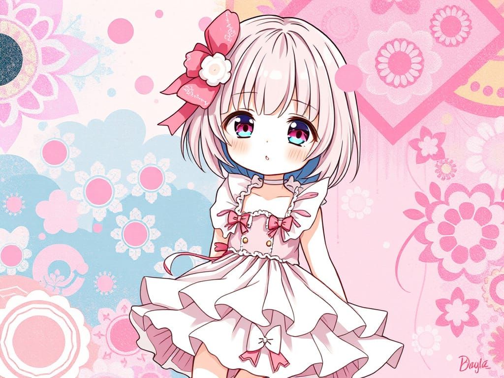 Pastel Kawaii Girl in Manga Style Art