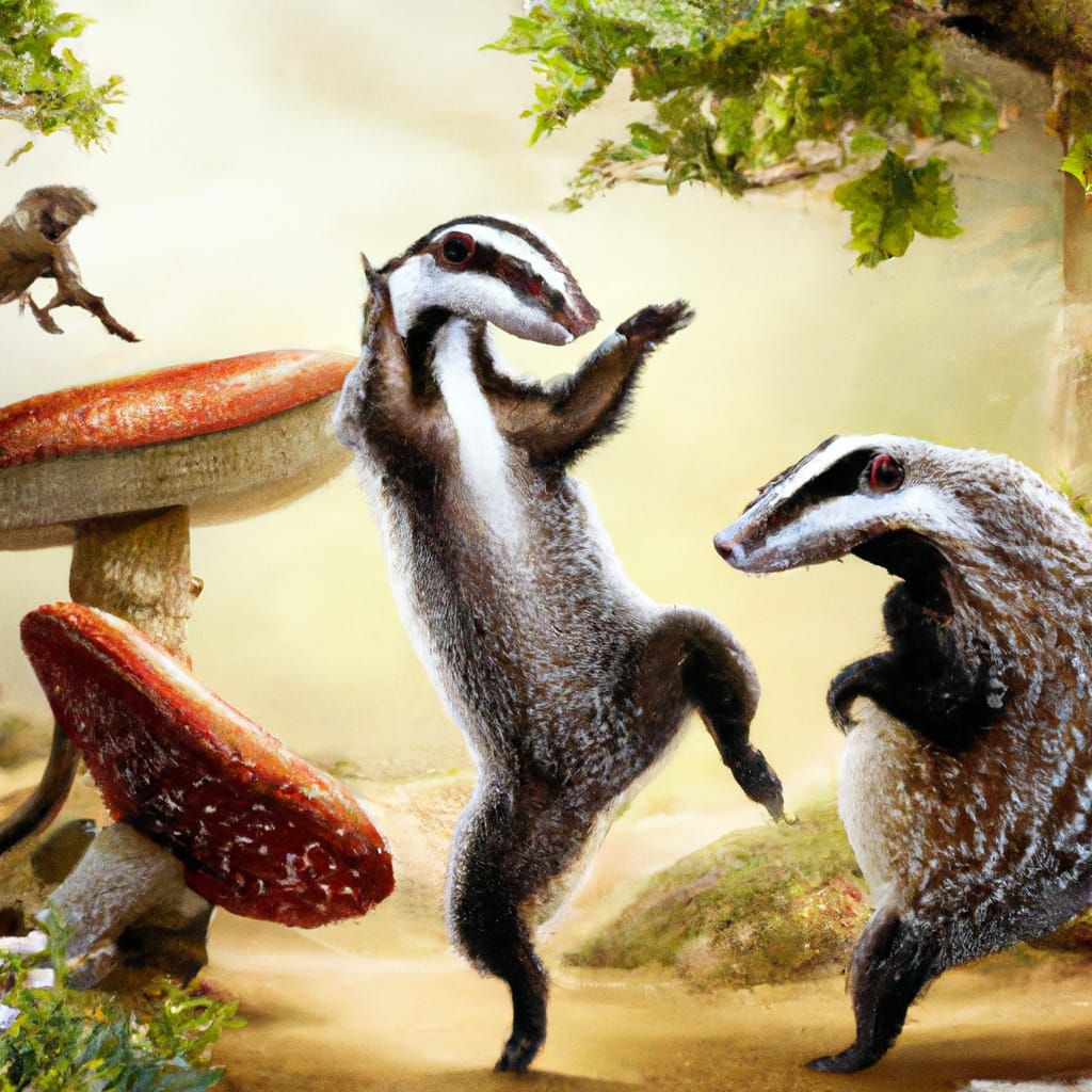 Dancing Badgers, Mushroom, and Snake: Photorealistic Paintin...