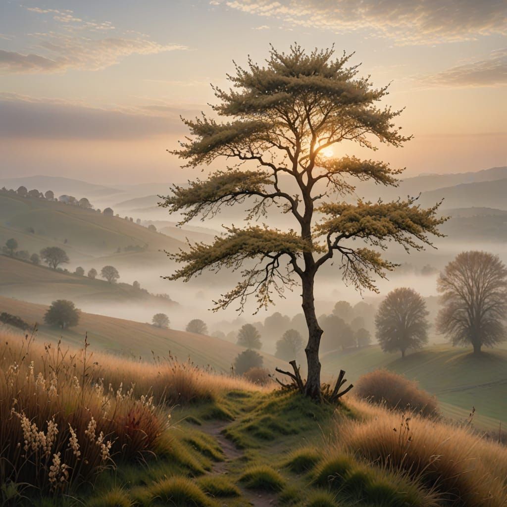 Hazelnut Tree in Golden Light