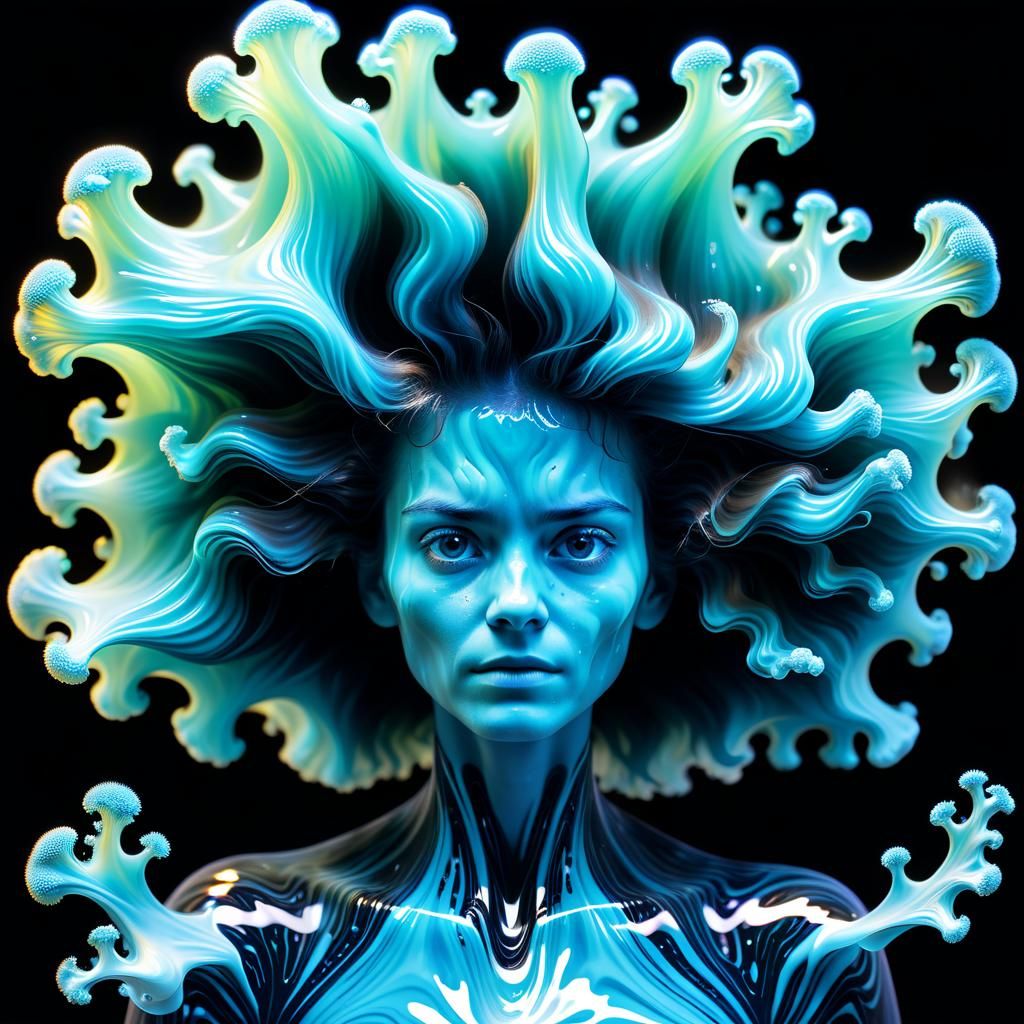 Ethereal UV Painting of Woman Taming Ferrofluid