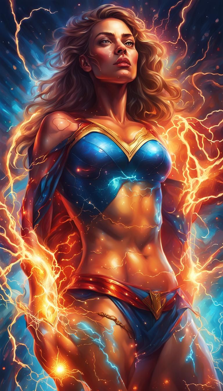Electrifying Superhero Temptress in Hyperrealistic Splash Ar...