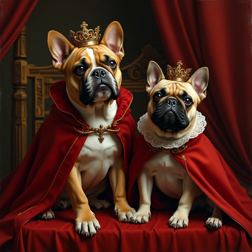 Royal Bulldogs in Renaissance Style Oil Painting