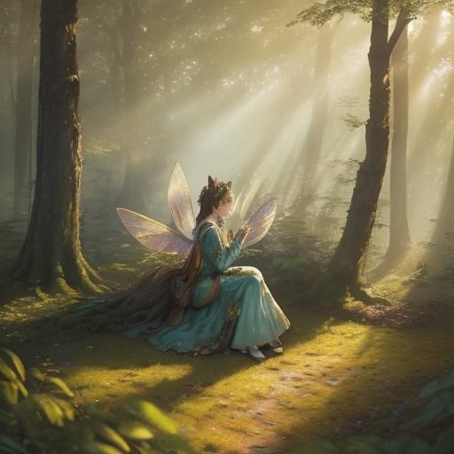 Anime Fairy in Sunlit Woodland, 3D Render
